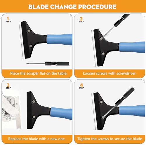 Heavy-Duty Floor Scraper with Long Handle (37''-51.5''), 4-Inch Metal Scraper Cleaning Tool, Comes with 10 Blades, Suitable for Cleaning Walls, Glass, Adhesives, Chewing Gum, and Ceilings - size: 37in