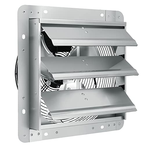 VEVOR 12'' Shutter Exhaust Fan, High-speed 1000 CFM, Aluminum Wall Mount Attic Fan with AC-motor, Ventilation and Cooling for Greenhouses, Garages, Sheds, Shops, FCC - size: 12 Inch