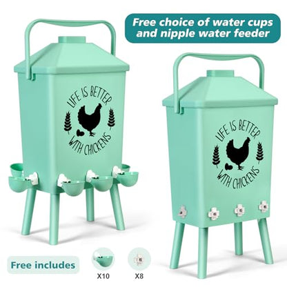 Tgeyd 4.2-Gallon Gravity Chicken Feeder & Waterer Set – No-Waste Poultry Feeder with Automatic Water Dispenser, Rainproof Lid, Raised Stand Legs & Anti-Roost Cone