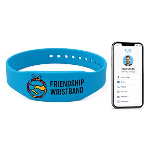 Business Networking NFC Wristband – Adjustable Skin-Safe Silicone Bracelet for Events & Conferences – Store Contact or Personal Information – Community & Professional Use - color: Blue