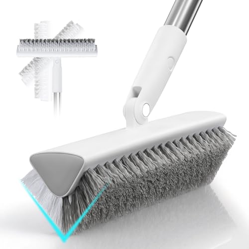MOPALL Shower Brush for Cleaning with 55" Long Handle for Bathtub Scrubber | Dual sided Stiff Bristle, 180° Rotatable V Shape Head, Heavy Duty Stainless Steel Handle, for Tile, Patio/Deck/Garage/Corner
