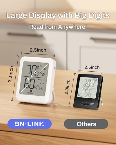 BN-LINK Digital Hygrometer Indoor Room Thermometer, Accurate Temperature and Humidity Meter with Large LCD Monitor for Home, Bedroom, Terrarium, Incubator, Greenhouse, 2 Pack - size: 2 Pack