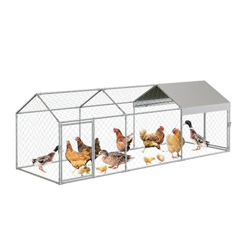Large Metal Chicken Coop, Chicken Runs for Yard with Waterproof and Anti-Uv Cover, Portable Chicken Coop for Outdoor Chicken Rabbit Duck, Silver, 120 in ×40 in×40 in - color: Silver
