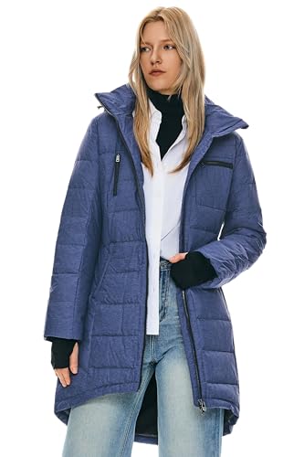 Orolay Women's Winter Down Jacket Long Quilted Puffer Coat Warm Hooded Slim Fit Outerwear - color: Blue, size: X-Small