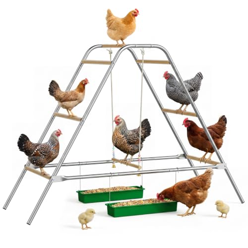 Wooden Chicken Perch with Swing – Large Multi-Level Roosting Bars for 8-12 Chickens, Durable Wood & Rustproof Hardware Outdoor Coop Stand, Easy Assembly Backyard Chicken Accessories