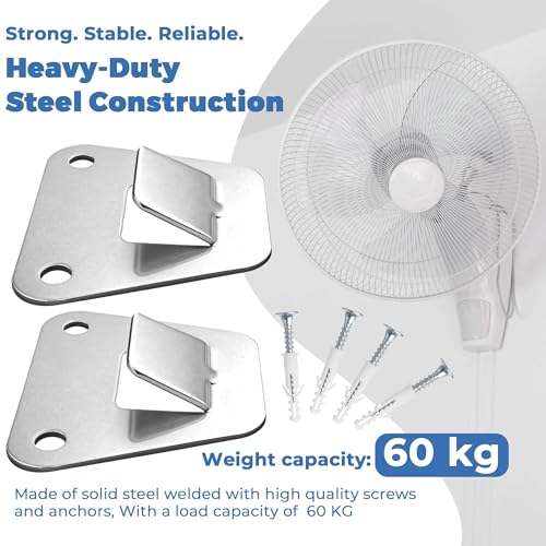 2-Set Heavy Duty Wall Fan Mounting Bracket - Solid Steel, with Fastening Screws, Oscillation Fans Hidden Holder - color: Universal