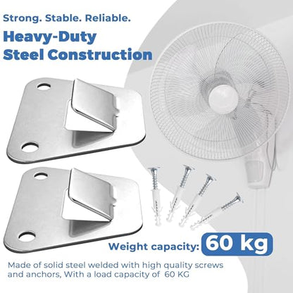 2-Set Heavy Duty Wall Fan Mounting Bracket - Solid Steel, with Fastening Screws, Oscillation Fans Hidden Holder - color: Universal