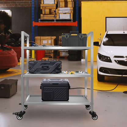 3 Shelf Stainless Steel Cart,400 Lbs,1MM Thick，Serving Cart with Wheels, Household, Service Trolley,360°Rotation Storage Shelf with Locking Wheels 29.5 * 15.7 * 37.4'' L*W*H