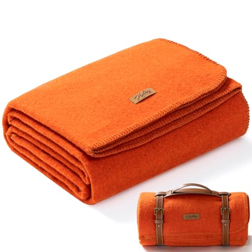 Molithe 100% Wool Blanket, 62" x 86", Warm, Thick, Washable, Military | Great for Camping, Outdoors, Sporting Events, Survival Kits, OrangeRed - color: Orangered, size: Large