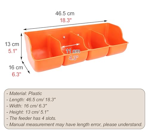 Orange/Red Waterproof Piglets Feeder, 4 5 6 Holes Plastic Rabbit Hay Feeder, Hanging Water Trough for Small Animals, Easy to Clean(Orange L46.5cm/18.3") - size: Orange L46.5cm/18.3"