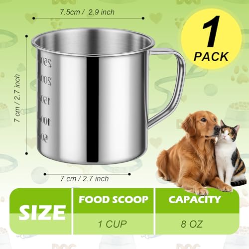 Dog Food Scoop 1 Cup,304 Stainless Steel Measuring Cups with Handle Pet Food Scoop Cup Measuring Scoop for Dogs, Cats, Birds & Rabbits – Ideal for Dry Food & Treats - size: 1 cup