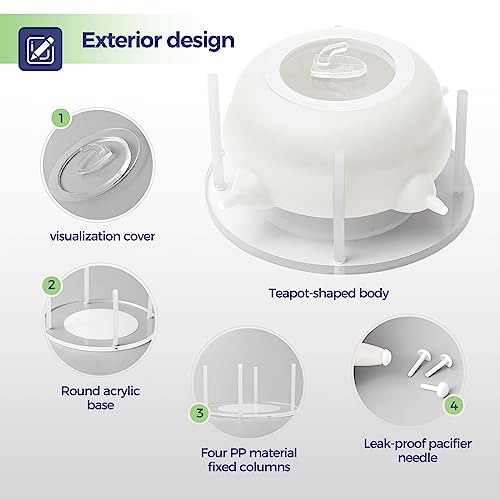 200ml Silicone Multi-Pet Milk Feeder with 4 Nipples(White) | Feeds 4 pets at once! Silicone, Stable base, Smooth milk flow. Leak-proof needles seal unused nipples. Includes syringe. - color: White, size: 200ml