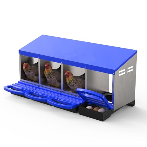 GarveeLife Chicken Nesting Box 4 Hole, Galvanized Steel Nest with Roll Away Egg Collection & Swing Perch, Easy-Clean Laying Box for Hens, Heavy Duty Design for Chicken Coop - color: Blue, size: 4 holes