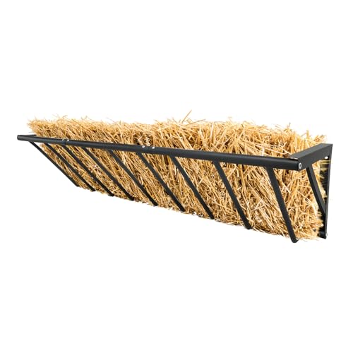 63" Wall Mount Hay Rack Feeder, 16 Gallon Large Capacity Heavy Duty Carbon Steel Livestock Hay Feeder for Horses, Goats, Sheep, Indoor/Outdoor Use, Rust Resistant & Easy Install - size: 63 inch