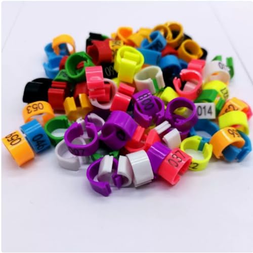 100Pcs 8mm Clip-On Bird Leg Rings, Colored Numbered Identification Bands for Pigeon, Quail, Chick, Bantam and Small Birds