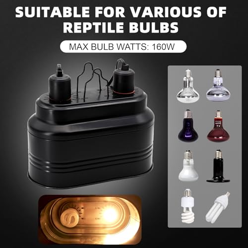MECESOR Dual Reptile Lamp Fixture with Independent Switches, UVB & Basking Bulb Holder for Glass Terrarium Habitat - Reptile Light Fixture for Bearded Dragons,Turtles,Snakes & Lizards - style: Separate Switches
