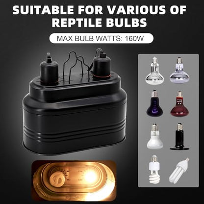 MECESOR Dual Reptile Lamp Fixture with Independent Switches, UVB & Basking Bulb Holder for Glass Terrarium Habitat - Reptile Light Fixture for Bearded Dragons,Turtles,Snakes & Lizards - style: Separate Switches