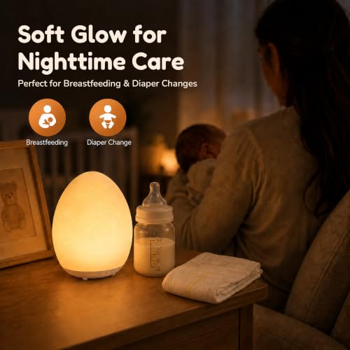 Egg Night Light for Kids, Soft Silicone Baby Egg Light for Nursery | Touch Control, Stepless Dimming & 7 Color Changing, Rechargeable, 30/60 Minute Timer for Breastfeeding, Nursery