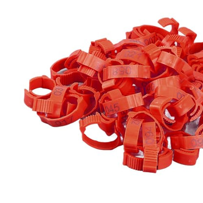 SUNGOOYUE 100 Pcs Chicken Leg Rings Plastic Numbered Poultry Identification Bands Clip On Round Ankle for Chickens Ducks Hens Breeders Farm Flock Tracking (100Pcs Red Rings with Number Markers) - color: 100pcs Red Rings With Number Markers