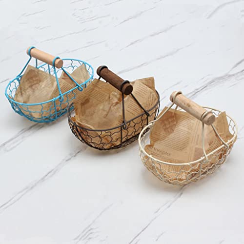 Egg Basket Wire Storage Basket with Handle Iron Art Eggs Tray Egg Gathering Vintage Country Fruit Vegetables Container Empty for Countertop Kitchen
