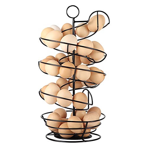 QUTREY Black Metal Egg Skelter with Storage Basket, Spiral Design Egg Holder for Large Egg for Countertop, Kitchen - color: Black, size: 1 rail for large egg