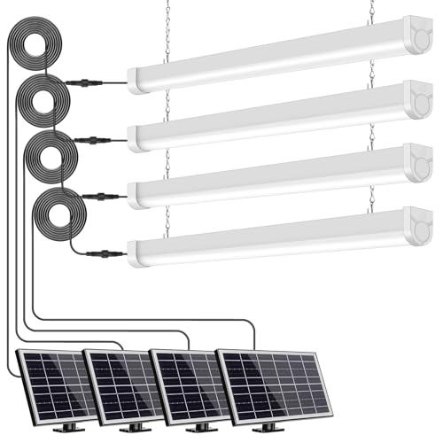4-Pack 3FT Solar Shop Light with Motion Sensor, 18W Solar Powered Integrated LED IP65 Waterproof Outdoor Security Light for Garage, Barn, House - size: 4PK