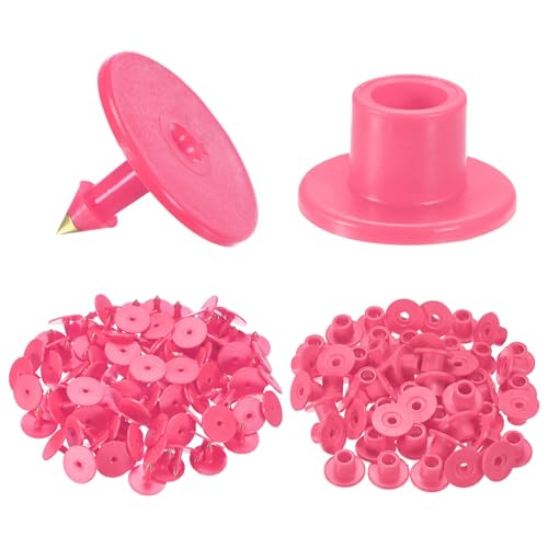 M METERXITY 100-Pack Cattle Ear Tags, Plastic Round Blank Livestock Ear Tags for Cows/Sheep/Cattle/Pig, Farm Animal Identification Markers [Rose Red] - color: Rose Red