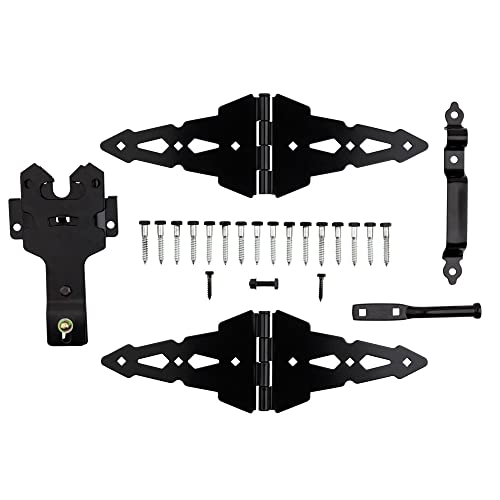 National Hardware N109-306 V8420 Deluxe Heavy Duty Gate Kit with Strap Hinges and Latch - 2-Pack Hinges, Gate Hardware Kit for Fence Gates and Shed Doors, Black - size: (Pack of 1)