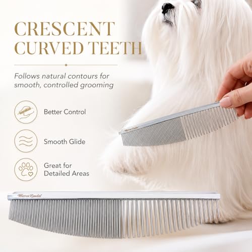 Warren London Copper Crescent Comb 6.5 Inch – Professional Dog Grooming Detail Comb with Curved Teeth – For Face, Legs, Tail, Ears, Paws, Mats, Tangles & Finishing – For Groomers & Pet Owners - style: Crescent Detail Comb
