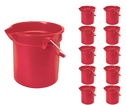 Rubbermaid Commercial 10 Qt Brute Heavy-Duty, Corrosive-Resistant, Round Bucket, Red (12-Pack) - color: Red, size: 2.5 Gallon, style: Multi Pack