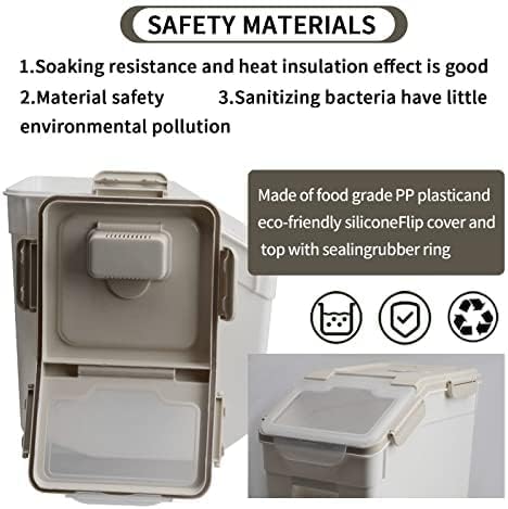 4 Pack Grain Food Storage Container, 20LB Airtight Rice Bin Storage Bucket with Spoon and Measuring Cup, Large Flour Dispenser Container Set 80LB Total Capacity, Grey - color: 30lbs,4Pcs,Gray