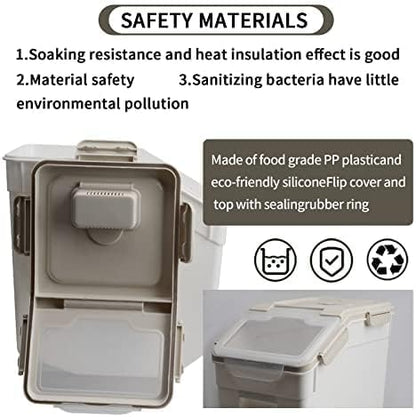 4 Pack Grain Food Storage Container, 20LB Airtight Rice Bin Storage Bucket with Spoon and Measuring Cup, Large Flour Dispenser Container Set 80LB Total Capacity, Grey - color: 30lbs,4Pcs,Gray
