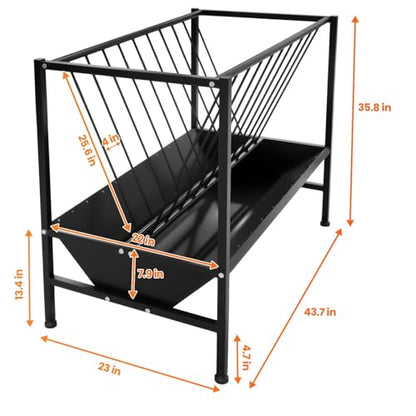 Pasture Hay Feeder 70 Gallon, Heavy-Duty Hay Grain Livestock Feeder, Carbon Steel Metal Goat Hay Feeder for Sheep, Calf, Cow and Horse, Quick to Assemble - color: Black