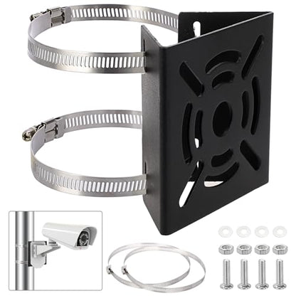 Sumnacon Camera Pole Mount Bracket,Stainless Steel Pole Mount Adapter Brackets with Loops,Camera Mount Bracket for Pole Post,Universal Pole Mount Brackets for CCTV Security Cameras Ptz Dome,Black - color: Black
