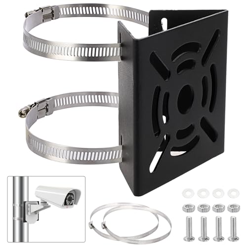 Sumnacon Camera Pole Mount Bracket,Stainless Steel Pole Mount Adapter Brackets with Loops,Camera Mount Bracket for Pole Post,Universal Pole Mount Brackets for CCTV Security Cameras Ptz Dome,Black - color: Black