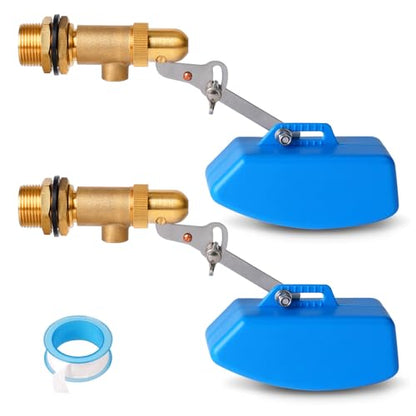 2 Pack Brass Float Valve 3/4 Inch, Livestock Water Tank Float Valve Switch Brass Float Ball Valve Shut Off Pool Auto Fill Valve for Automatic Waterer - style: 3/4" Blue