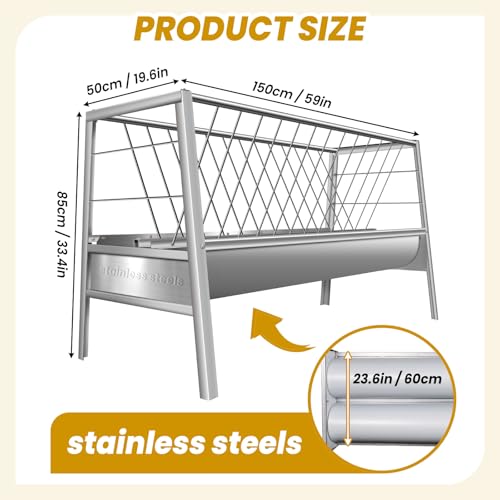 77 Gallon Capacity Livestock Feeder, 2-in-1 Large Capacity Feed & Water Trough, Goat Hay Feeder, Freestanding Outdoor Farm Livestock Feeder, Smooth Edges Design for Goats, Horses, Ranch & Barn Use