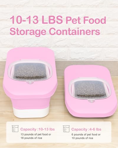 10-13Lbs Airtight Dog Food Storage Container,Collapsible Pet Food Storage | Dog Food Container with Double Airtight Seal,Cat Food Container Dry Food Fresh,Space Saving,Pest/Mouse-proof,Scoop - color: Pink/10-13 Lbs