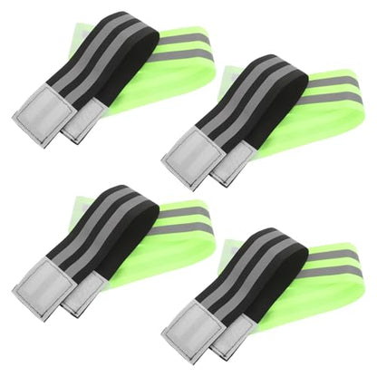 8pcs Reflective Leg Straps for Cycling and Running, Adjustable Black and Green Safety Bands, High Visibility Pant Fixation Straps for Nighttime Outdoor Sports
