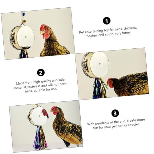 Chicken Mirror Drum Toy for Pets Interactive Rooster Hen Playing Mirror Stainless Steel Hanging Toy for Poultry Fun and Entertainment