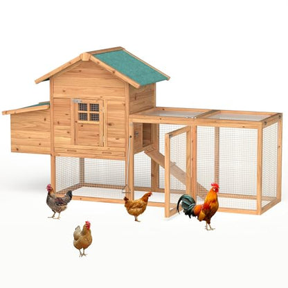 GOJOOASIS Wooden Chicken Coop for 2-5 Chickens Outdoor Wooden Hen House Poultry Pet Hutch for Backyard Outdoor w/Tray Run Cage & Nesting Box(A) - size: A