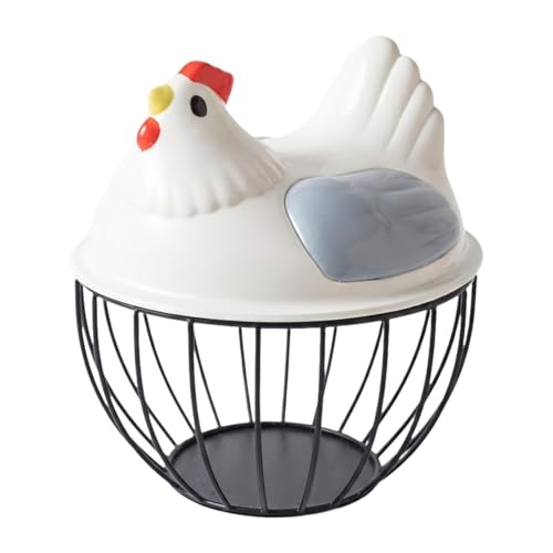 Chicken Egg Basket Metal Wire Egg Holder Countryside Farmhouse Style Storage Basket with Portable Handles Suitable for Collection Home, Gray Lid