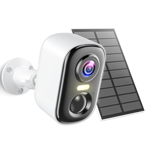 MISECU 2K Security Cameras Wireless Outdoor, WiFi Cameras for Home Security with Solar Panel, Spotlight Color Night Vision, AI Motion Detection, Siren Alarm, 2-Way Talk, IP66, Cloud/SD Storage - color: White, size: Solar Cam
