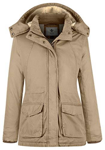 WenVen Women's Winter Warm Sherpa Lined Jacket Heavy Parka Coat with Hood - color: Khaki-2, size: Small