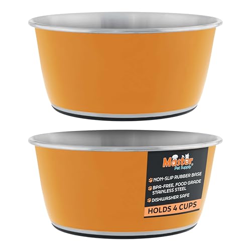 Master Pet Supply Stainless Steel Dog Bowls Set of 2 (32 Oz Each) with Non-Slip Rubber Base - Mango Tango - Basic Dog Food Bowl Water & Food Bowls for Small Medium Large Dogs & Cats, Metal Dish - color: Mango Tango, size: 4 Cups (32 oz) 2 Pack