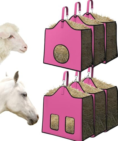 Hay Feeder for Goats and Horses - Slow Feed Design, Heavy Duty Hanging Hay Bag for Barn, Trailer & Paddock, Easy to Hang & Clean(3pcs, Pink) - color: 3pcs-pink