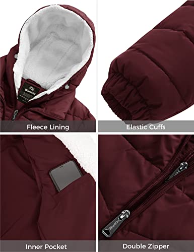 wantdo Women's Quilted Winter Coats Hooded Warm Puffer Jacket with Fleece Hood - color: Wine Red, size: XX-Large