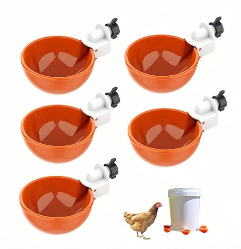Chicken Waterer Cups 5 Packs,Duck Chick Waterer Chicken Feeder Cups,Automatic Waterer Feeder with Anti-Leak System for Chicken,Duck,Goose,Bunny(Orange) - color: Orange