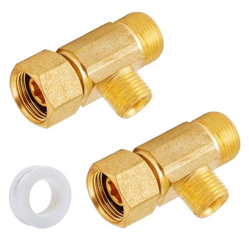 SUNGATOR Lead-Free Brass 3/8" Comp Inlet x 3/8" Outlet x 1/4" Outlet Add-A-Tee Valve, 3 Way Water Line Splitter, Compression Tee Connector with A Sealing Tape (2-Pack) - style: 3/8 x 1/4 Add-A-tee