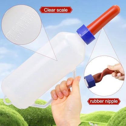 1 Quart Calf Milk Feeder Bottle Screw-On Calf Nursing Set of Bottle with Nipple & Cap，Calf Bottle Milking Feeding Livestock Tools with Replacement Nipple (1000ml Bottle with Handle)